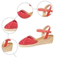 thumbnail image 4 of Rokment Womens Crochet Platform Wedge Sandals Bohemian Handwoven Straw Espadrilles Chunky High Heels Beach Casual Closed Toe Dress Summer Shoes for Vacation Spring Summer Fall Red Size 7.5, 4 of 6