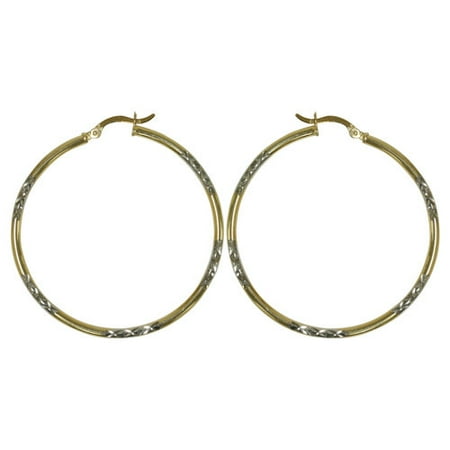 Forever New White/Yellow Gold Tone Large Diamond Cut Tube Hoop Earrings