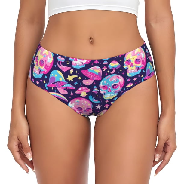 Fotbe Skull mushroom colorful cute Calzones Estampados para Mujer – Ropa Interior de Algodón, Cómoda, Suave y Elástica-Medium