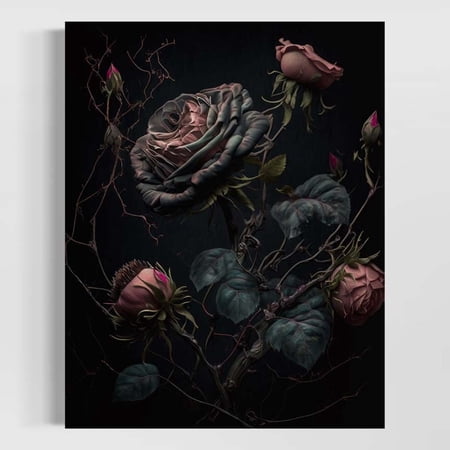 Rose Flower Wall Decor Floral Still Life Vintage Pink Roses Moody Aesthetic Botanical Antique Dark Academia RD352 Unframed Paper Print