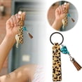 thumbnail image 1 of Hearth & Gear [ Leather Keychain] Leopard Cow Turquoise Fringe Western & International Style Bag Charm, 1 of 3