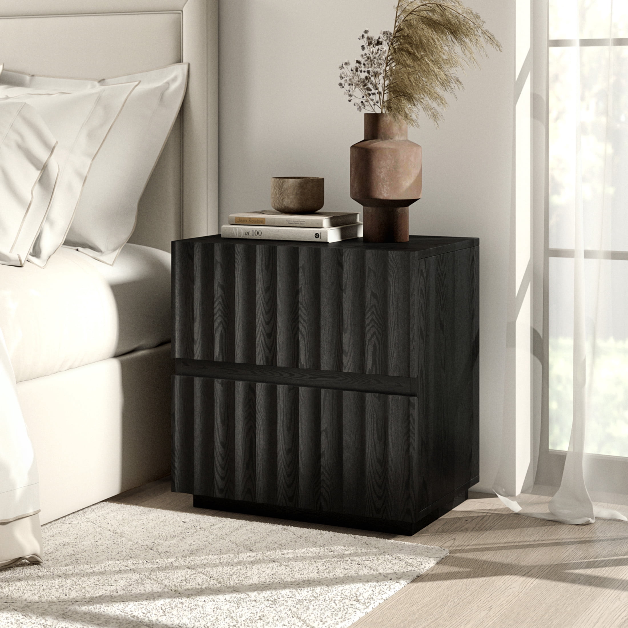 Evelyn&Zoe Modern/Contemporary 24" Wide Black Grain Nightstand