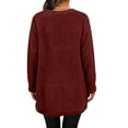 thumbnail image 5 of Women's Mid-Length Plush Sweatshirt, Double-Sided Fleece Pullover with Pockets, Crew Neck Casual Long Sleeve Top, Soft Warm Layering Piece, Autumn Winter Comfort Wear Red L, 5 of 9