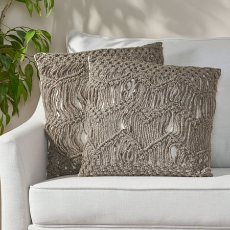 Isaiah Macrame Boho Throw Pillow Set Of 2 Brown Walmart Com Walmart Com