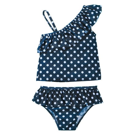 

Toddler Baby Kid Girls Swimsuit Two-Piece Summer Strap Dot Print Ruffles Swimwear Swimsuit Bathing Suit Set