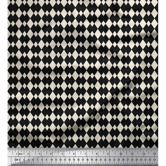 Soimoi Black Cotton Duck Fabric Stripe & Diamond Geometric Print Fabric by the Yard 42 Inch Wide