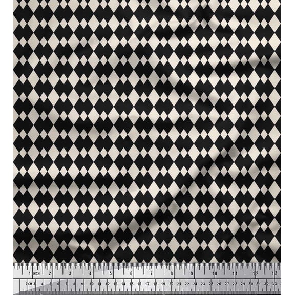 Soimoi Black Cotton Duck Fabric Stripe & Diamond Geometric Print Fabric by the Yard 42 Inch Wide