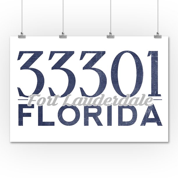 Fort Lauderdale, Florida 33301 Zip Code (Blue) Lantern Press Artwork (36x54 Giclee Gallery