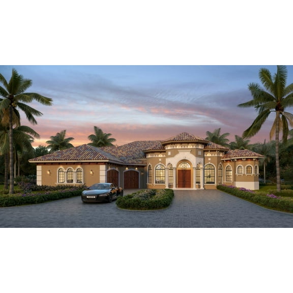 013-3795: Mediterranean Luxury 4 Bed, 4 Bath Luxury Home Plan, 3795 Sq Ft: Full Blueprints with License to Build by Home Plan Marketplace - Lesuto