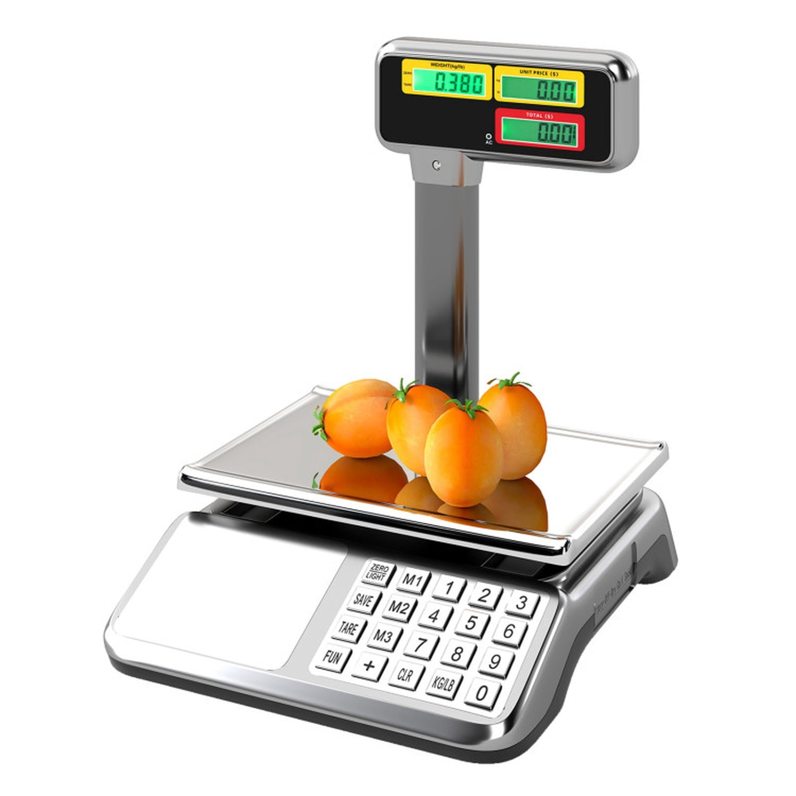 RUIE 88lb Price Computing Scale with Pole Dual LCD Display, Digital Commercial Food Scale with Counting Function and Rechargeable Battery for Deli Market Grocery Store, Silver