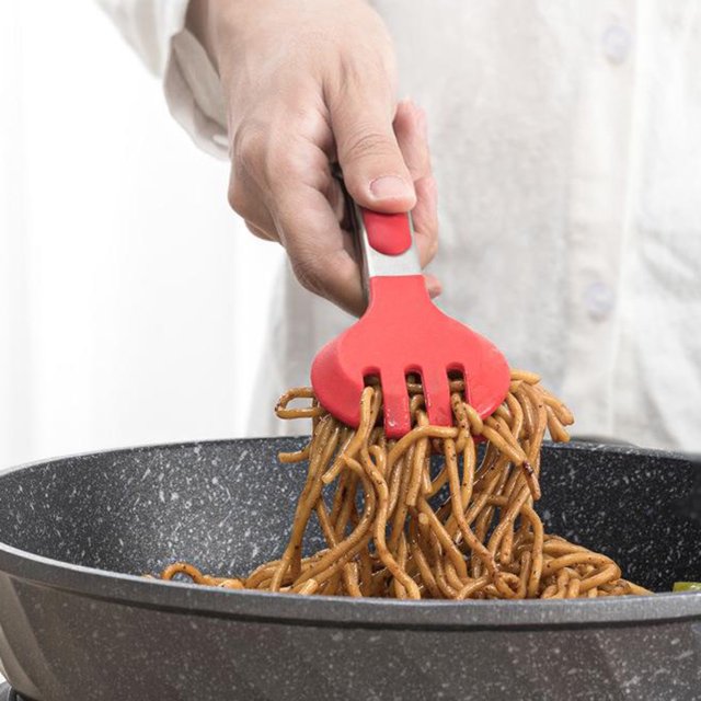 Paokuoon Pince Alimentaire en Acier Inoxydable Pinces Alimentaires en Silicone Non Rayantes avec Support Poignée Résistante à la Chaleur Confortable Pince Alimentaire Polyvalente