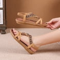thumbnail image 4 of Bohemia Beach Sandals, Sandals Women Flat Shoes Dressy Summer Bohemian Flats Shoes for Women's Open Toe Elastic Ankle Strap Flat Beach Shoes Beaded Jeweled Flats, Ginger 5.5, 4 of 9