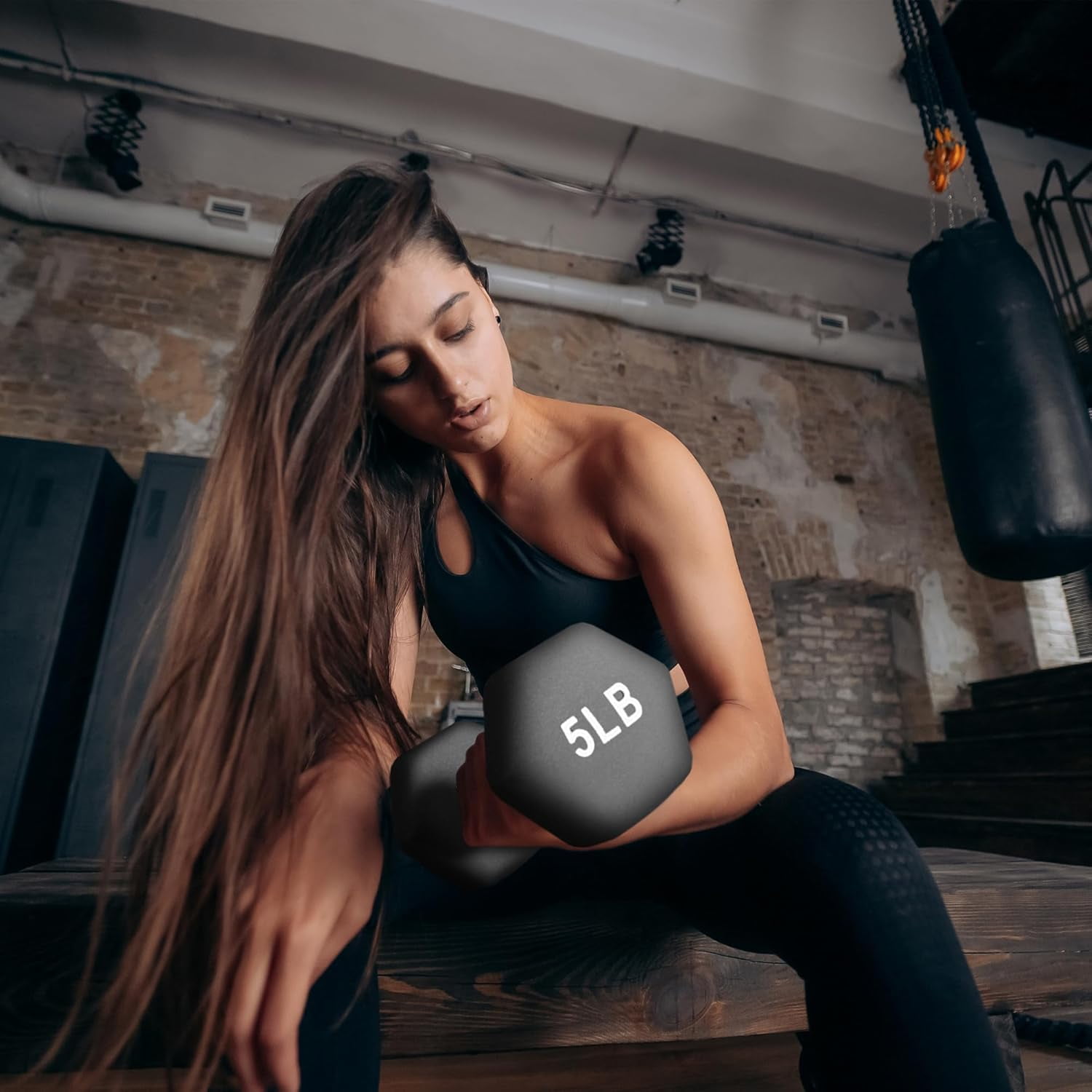 Neoprene Coated Hex Dumbbell Set with Stand, 32lb Total (3/5/8lb Pairs), Non-Slip Grip Hand Weights for Strength Training & Home Gym Workouts
