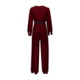thumbnail image 7 of Jumpsuit Women Long Sleeve Sparkly Jumper V Neck Belted Wide Leg Pants Sets Evening Jumpsuit,Red Polyester Jumpsuit For Women 2XL, 7 of 7