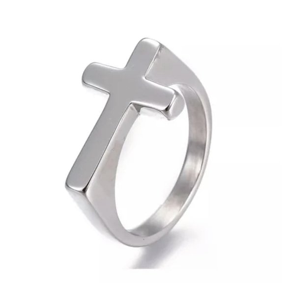 QQTDFG 304 Stainless Steel Finger Rings Cross Gold Black Silver Size 7-12 17-21mm  A47-Silver-10