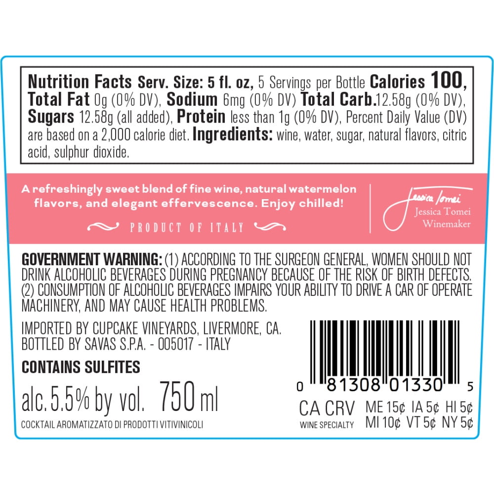 Cupcake Vineyards Signature Sweets Watermelon Moscato Flavored Wine Italy, 750 ml Bottle, 6% ABV