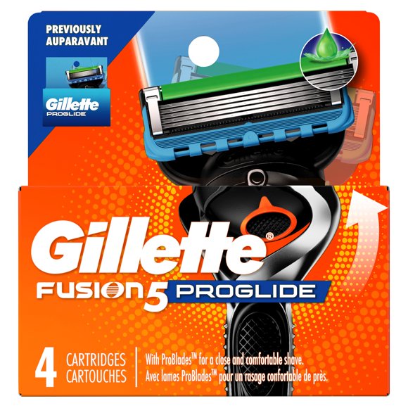 Gillette Fusion5 ProGlide Razor Refills for Men, 4 Razor Cartridges for FlexBall Razor Handle, 5-Blade Razor Blades, Precision Trimmer for Men