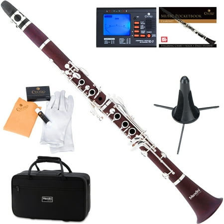 Rosewood Flat Top - Mendini by Cecilio MCT-30 Rosewood Bb Clarinet w/Silver Plated Keys, Italian Pads, 1 Year Warranty, Stand, Tuner, 10 Reeds, Pocketbook, Mouthpiece, Case, B Flat