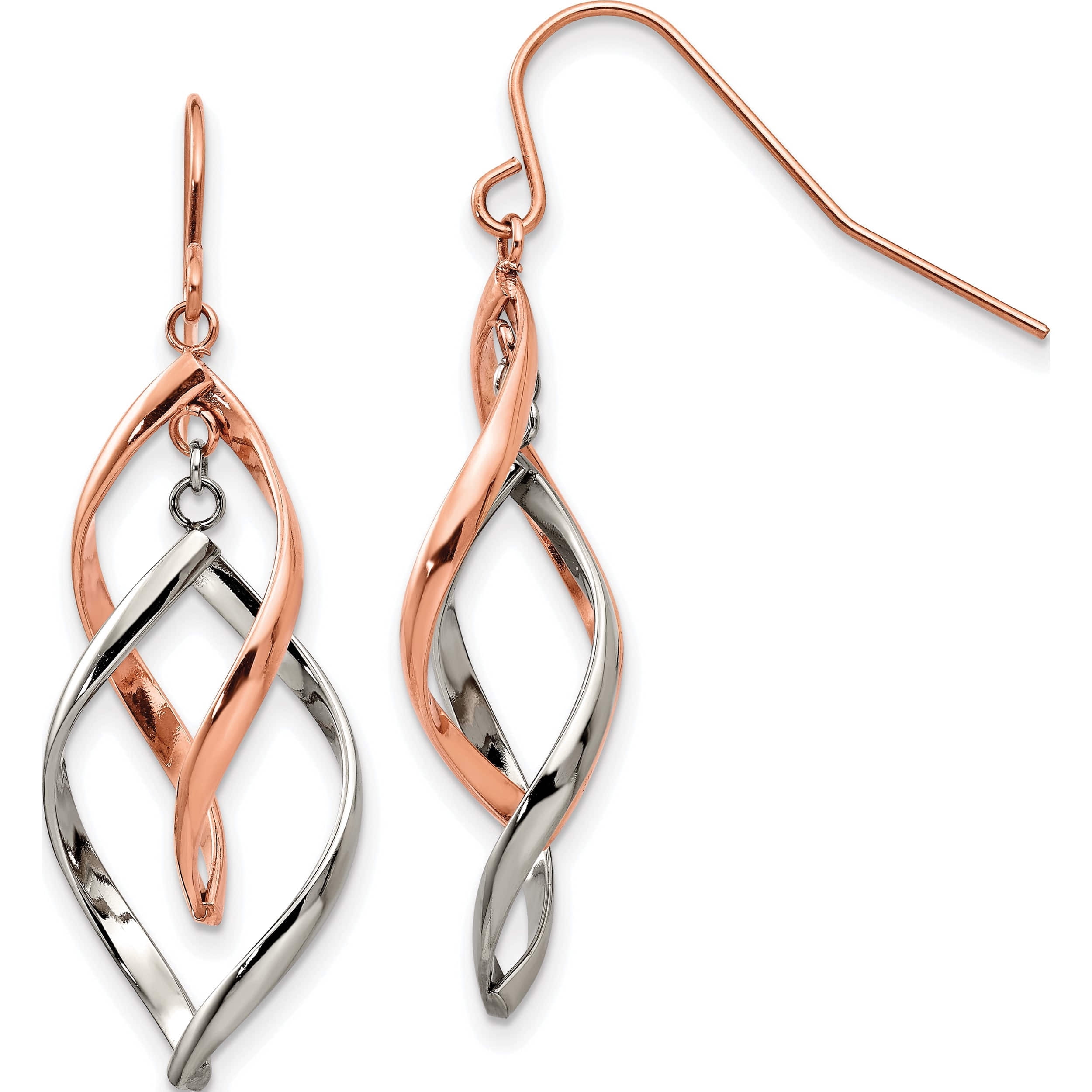 Stainless Steel Polished Rose Ip-Plated Dangle Shepherd Hook Earring (33 X 15.6) Made In China sre1279