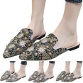 thumbnail image 3 of Escarpins Mode Été et Automne pour Femmes Talon Bas Plat Bout Pointu Perle Strass Imprimé Coloré Demi-Mules Mules Chaussures Talons Hauts pour Femmes Filles, 3 of 4