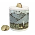 thumbnail image 1 of Mountain Piggy Bank, Sketchy Art of Mountain Range with a Small Country House Vintage Look, Ceramic Coin Bank Money Box for Cash Saving, 3.6" X 3.2", Slate Blue Green Taupe, by Ambesonne, 1 of 4