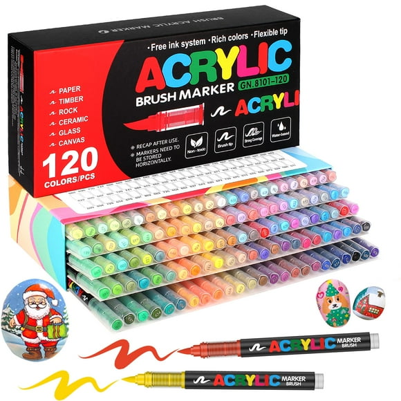 Marcadores de pintura acrílica Amamao, 120 colores, punta de pincel suave