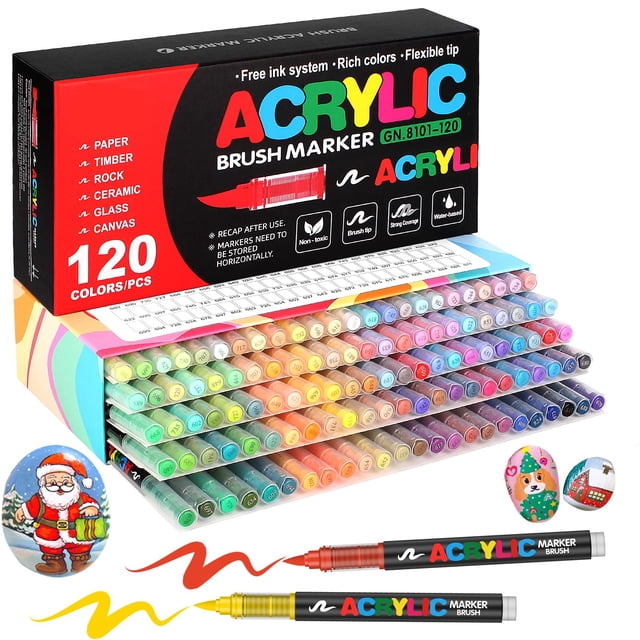 Marcadores de pintura acrílica Amamao, 120 colores, punta de pincel suave
