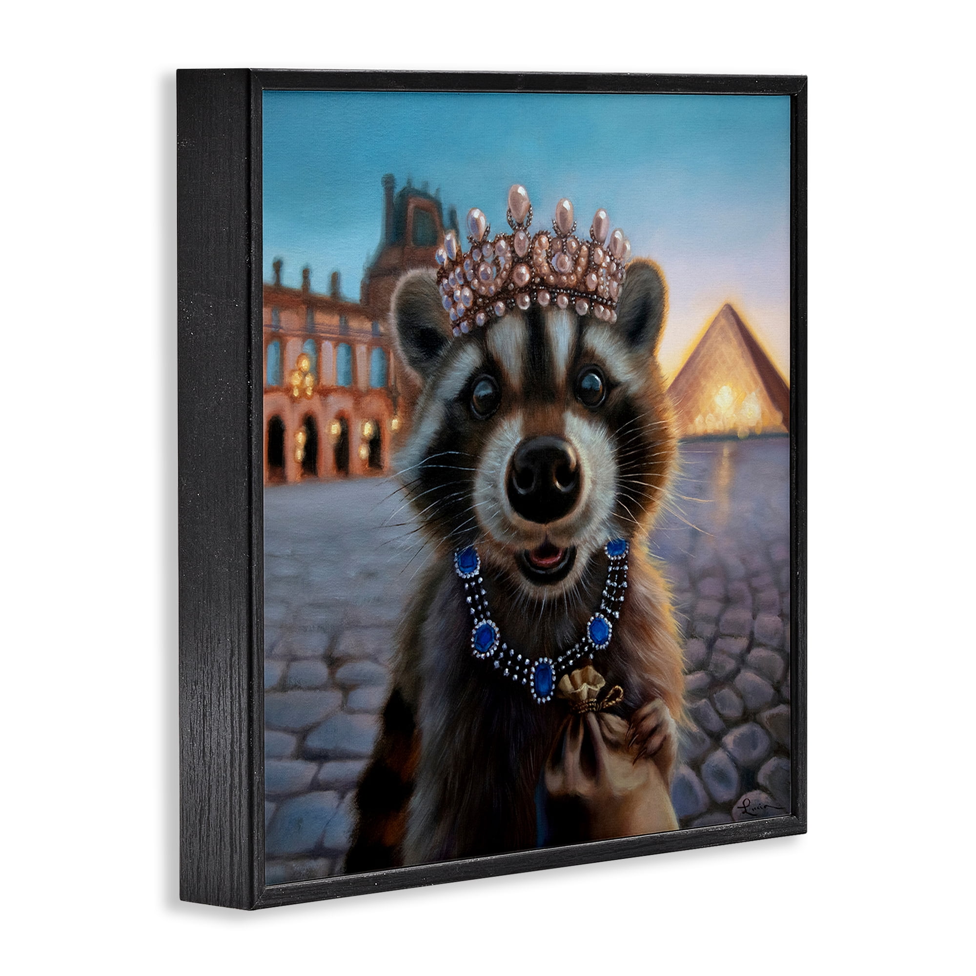 Stupell Industries Louvre Loot Raccoon Black Framed Giclee Art, design by Lucia Heffernan