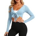 thumbnail image 2 of Daiosportswear Women Tie Front Wrap Tops Long Sleeve Pilate Ballet Ruffle Bolero Shrugs Crop Yoga Layering Workout Cardigan Cover Up,Cover-Up for Women Blue S(S), 2 of 9