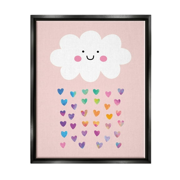 Stupell Industries Raining Rainbow Hearts with Happy Cloud Jet Black Framed Floating Canvas Wall Art, 16x20, by Seven Trees Design