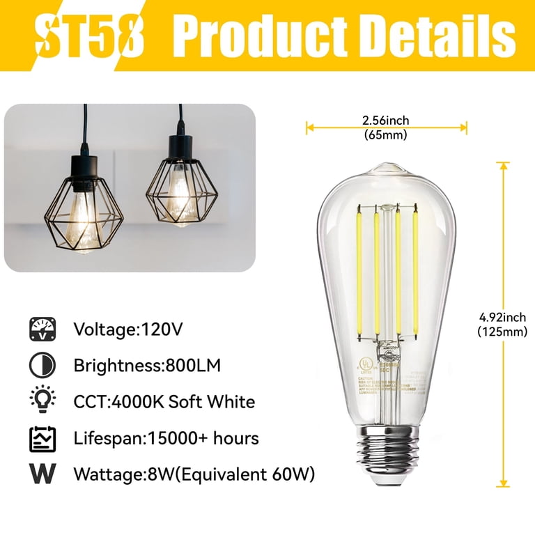 DAYBETTER Edison LED Vintage Bulbs, Dimmable, 60W Equivalent, 8 Pack photo 4