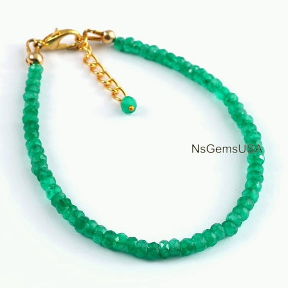 AAA Emerald Faceted Bead Bracelet: Handmade Gemstone Jewelry