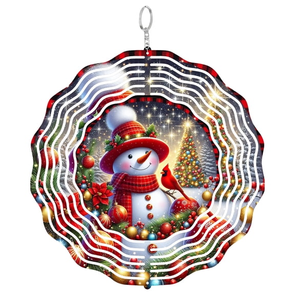 Gentle Winter Snowman 3D Wind Spinner Kinetic Yard Art Hanging Holiday Snow Yard Decor