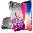 thumbnail image 3 of SOGA Rhinestone Liquid Float Quicksand Cover Cute Phone Case Compatible for Apple iPhone Xs Max 6.5 Case with Embedded Metal Diamond Ring for Magnetic Car Mounts and Lanyard - Smoke on Pink, 3 of 5