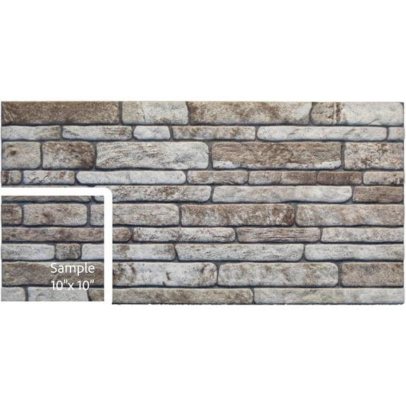 3D Faux Brick Wall Panel Sample – Light Brown Grey Stone Look Styrofoam 10 in x 10 in, 1 Pack