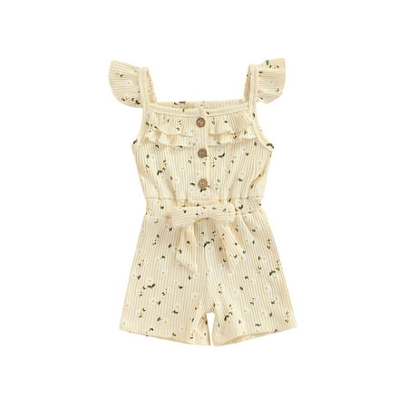 

Canrulo Toddler Kid Baby Girl Sleeveless Romper Daisy Print Bodysuit Jumpsuit One Piece Shorts Overalls Summer Outfits Beige 3-4 Years