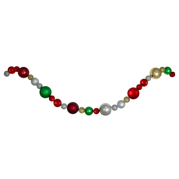 Northlight 3-Finish Shatterproof Ball Christmas Garland - 6' x 4" - Traditional Multi-Color - Unlit