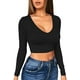thumbnail image 5 of Tops Recortados para Mujer Camiseta Manga Larga Cuello Cuadrado Sexy Elegante Plunge Tops Blusa Slim Negro Talla M Sincero Electrónica, 5 of 5