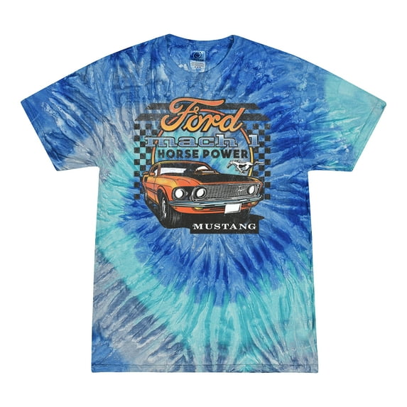 Ford Mustang Mach 1 Horse Power Classic Racing Tie Dye Cars and Trucks Tie-Dye T-Shirt, Blue Jerry, Small