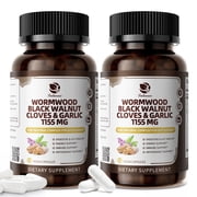 (2 PACK)Wormwood Black Walnut 1155mg for Gut Cleanse & Digestive Health, w/ Pumpkin Seed Oil, Clove, Activated Charcoal, 120 Vegan Capsules by Lukaree