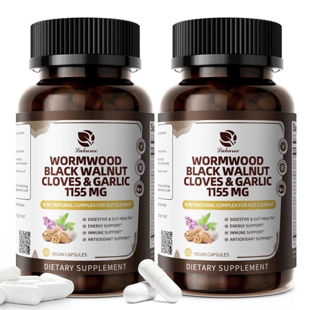 (2 PACK)Wormwood Black Walnut 1155mg for Gut Cleanse & Digestive Health, w/ Pumpkin Seed Oil, Clove, Activated Charcoal, 120 Vegan Capsules by Lukaree