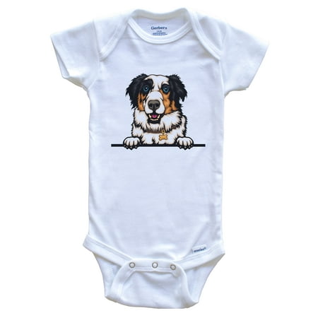 

Australian Shepherd Dog Breed Cute One Piece Baby Bodysuit v4 3-6 months white