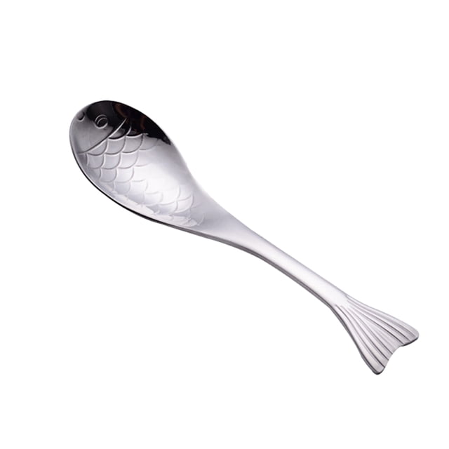 Fish Shape Soup Spoon Stainless Steel Spoon Stainless Steel Soup Ladle Fish Dinner Spoon (S)