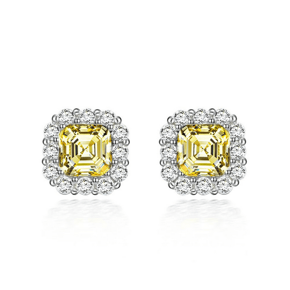 Paris Jewelry 18k White Gold 4Ct Cushion Cut Yellow Sapphire Halo Stud Earrings Plated