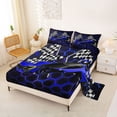 thumbnail image 2 of Erosebridal Speed Sports Car Queen Sheet Sets for Kids Boys, Neon Blue Honeycomb Bed Set, 1 Flat Sheet, 1 Fitted Sheet and 2 Pillowcases, 2 of 5