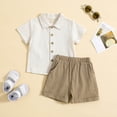 thumbnail image 2 of Rvasteizo Toddler Summer Outfits Boys Girls Breasted Pocket Lapel Shirt and Elastic Drawstring Shorts Linen Beach 2 Piece Set 6 Months to 4 Years, 2 of 3