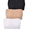 thumbnail image 3 of 3 Pieces Women Bandeau Bra Padded Strapless Brarette Soft Bra Seamless Bandeau Tube Top Bra, Assorted Sizes (Black, White and Nude Color, Medium), 3 of 5