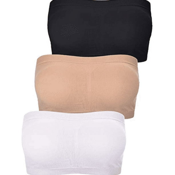 3 Pieces Women Bandeau Bra Padded Strapless Brarette Soft Bra Seamless  Bandeau Tube Top Bra, Assorted Sizes (Black, White and Nude Color, 