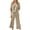 Khaki, variant on Brilliant Two Piece Sets Women Clothing With Pockets Fall Outfits for Women Women's Solid Color Three-Quarter Sleeve Collar Cropped Top Casual Long Pants Suit Set Brown XXL
