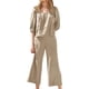 thumbnail image 2 of ICHUANYI Clearance Women's Solid Color Three-Quarter Sleeve Collar Cropped Top + Casual Long Pants Suit Set(Khaki, M) ICHUANYI WER2023081206183, 2 of 5